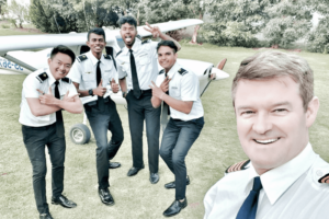 Selfie Of Students and Captain After Flight Training