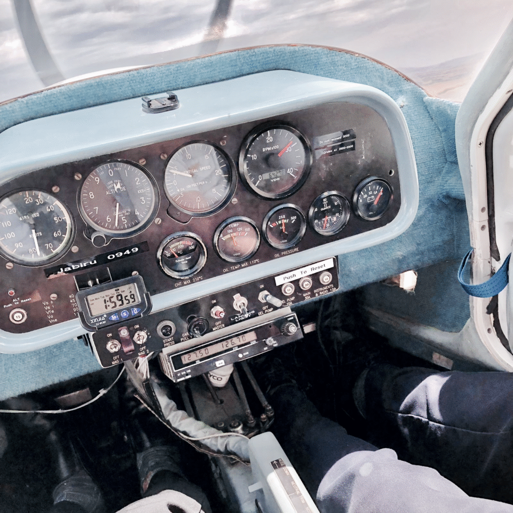 Cockpit view of a training aircraft used for Recreational Pilot Certificate training in Australia.